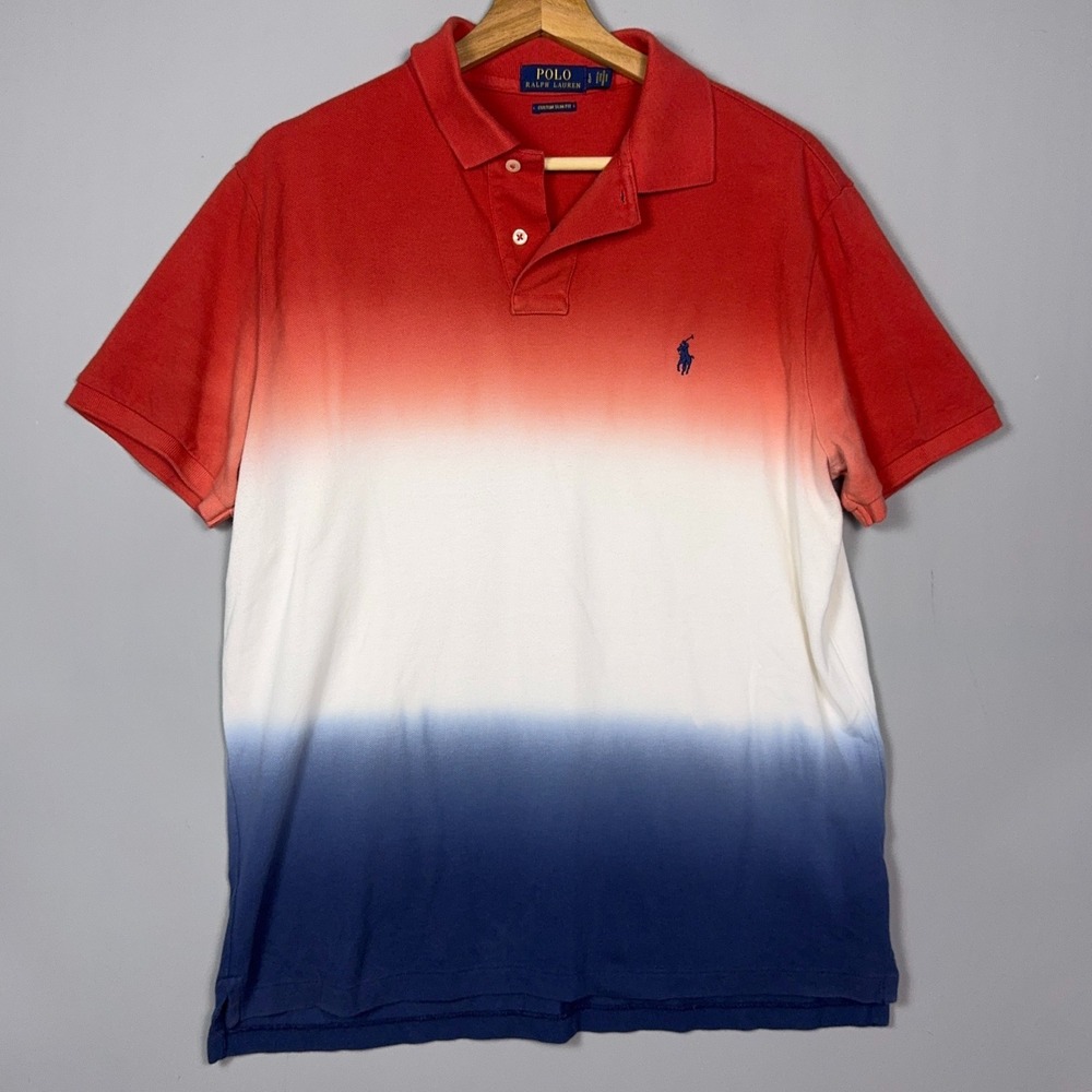 Polo Ralph Lauren Custom Slim Fit Polo Mens Size Large Ombre Red White Blue